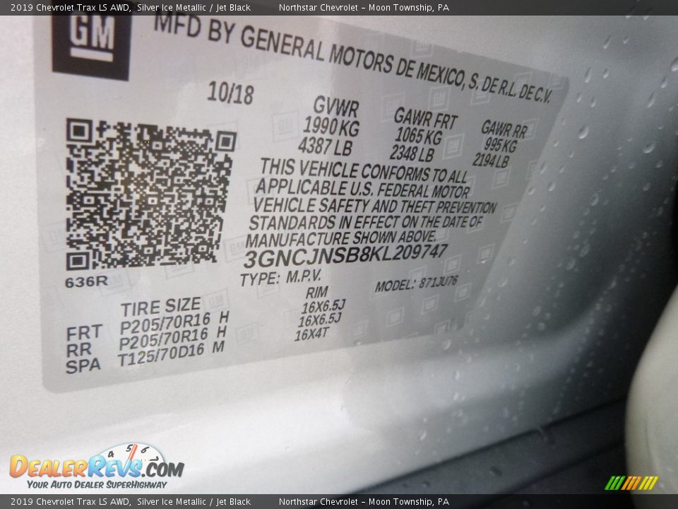 2019 Chevrolet Trax LS AWD Silver Ice Metallic / Jet Black Photo #16