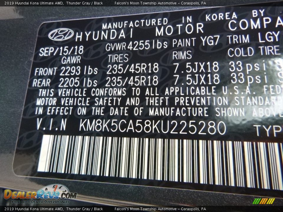 2019 Hyundai Kona Ultimate AWD Thunder Gray / Black Photo #11
