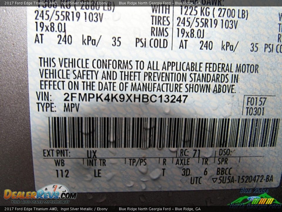 2017 Ford Edge Titanium AWD Ingot Silver Metallic / Ebony Photo #27