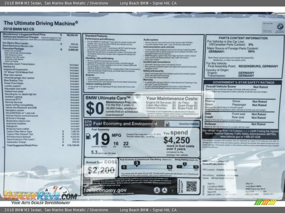 2018 BMW M3 Sedan Window Sticker Photo #10