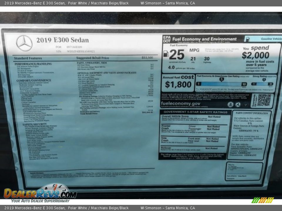 2019 Mercedes-Benz E 300 Sedan Polar White / Macchiato Beige/Black Photo #10