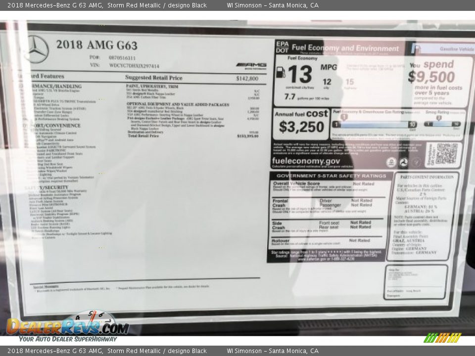 2018 Mercedes-Benz G 63 AMG Window Sticker Photo #13