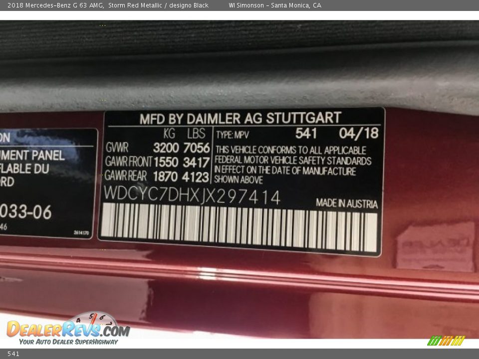 Mercedes-Benz Color Code 541 Storm Red Metallic