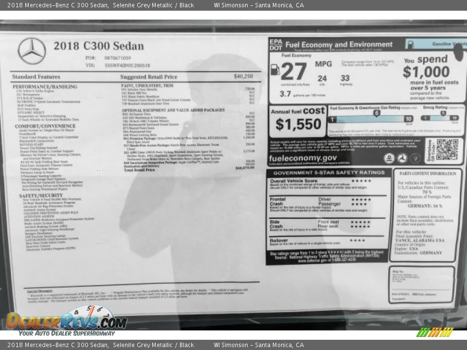 2018 Mercedes-Benz C 300 Sedan Selenite Grey Metallic / Black Photo #10