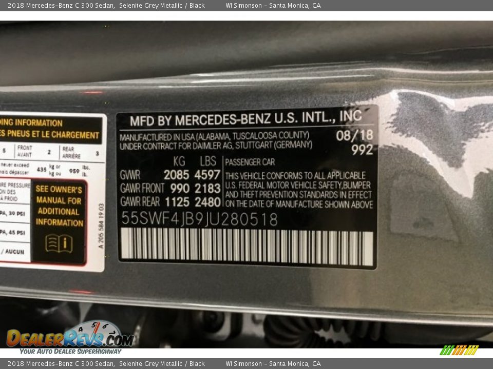 2018 Mercedes-Benz C 300 Sedan Selenite Grey Metallic / Black Photo #11