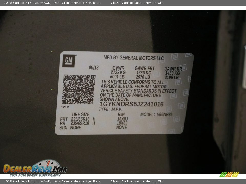 2018 Cadillac XT5 Luxury AWD Dark Granite Metallic / Jet Black Photo #25