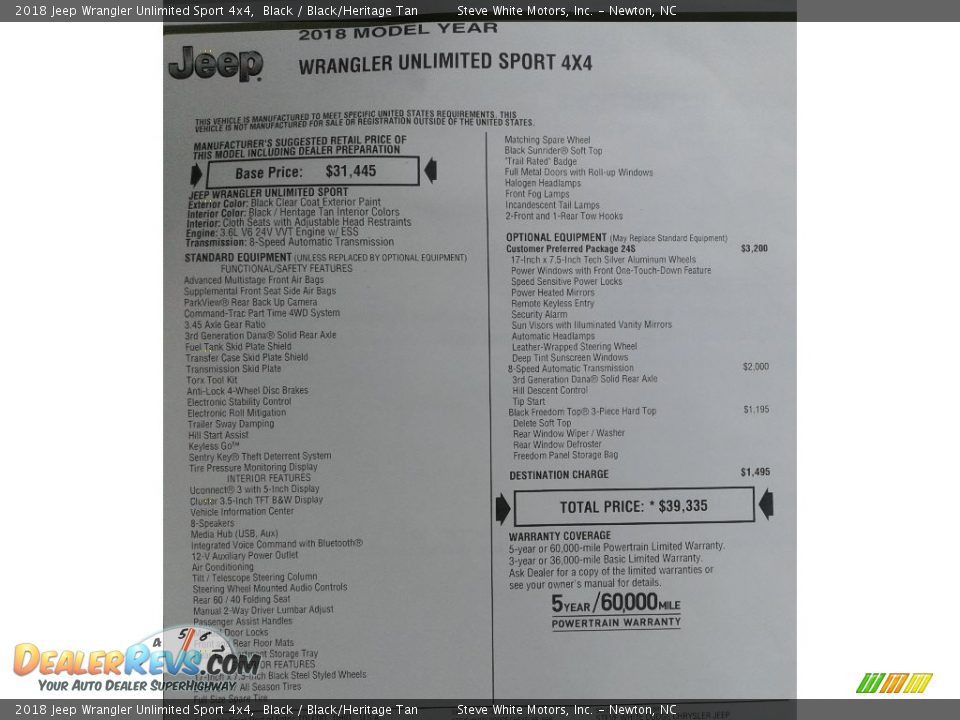 2018 Jeep Wrangler Unlimited Sport 4x4 Black / Black/Heritage Tan Photo #29