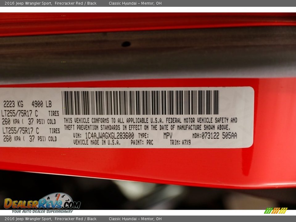 2016 Jeep Wrangler Sport Firecracker Red / Black Photo #19