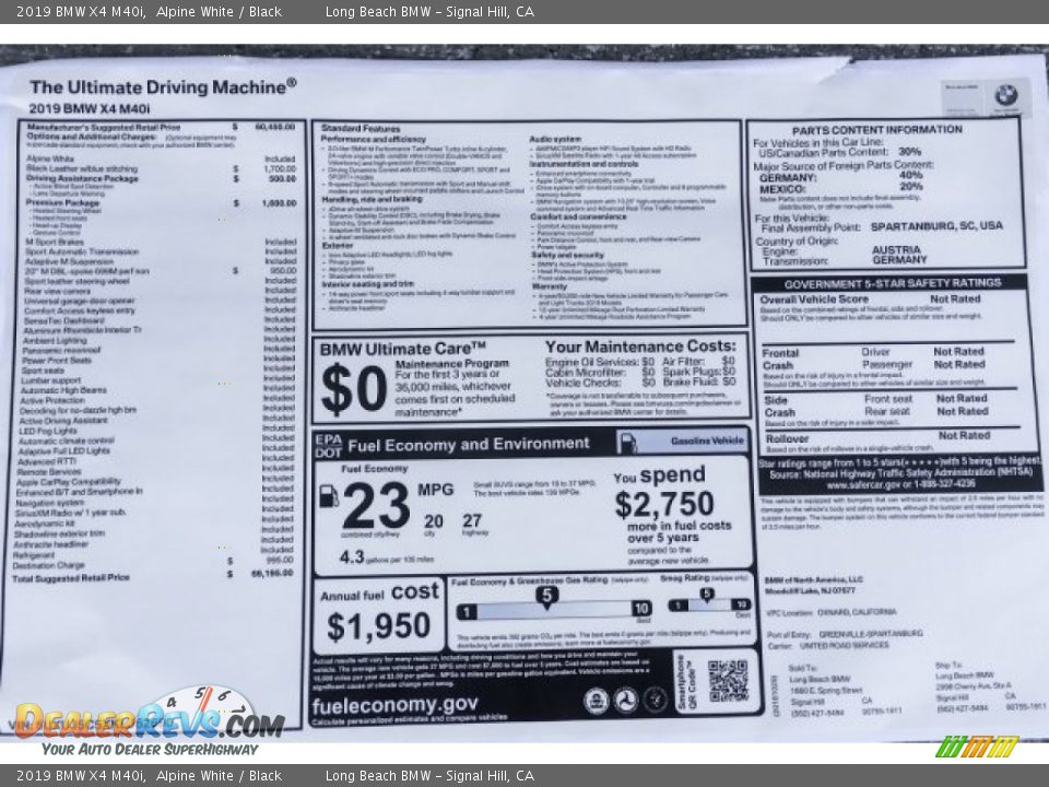 2019 BMW X4 M40i Window Sticker Photo #10