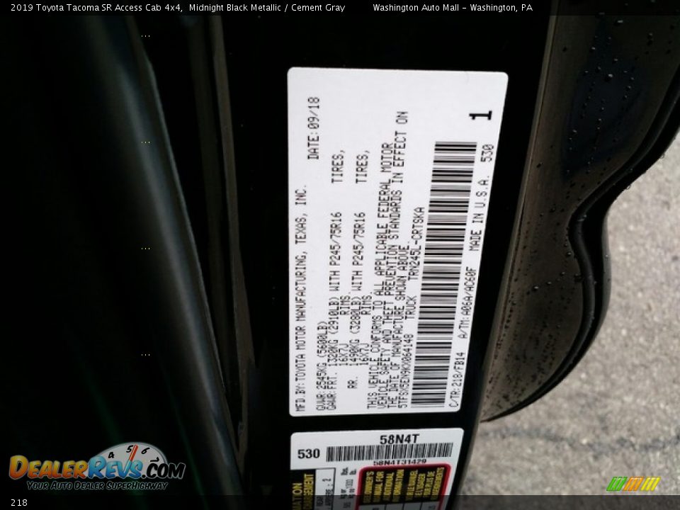 Toyota Color Code 218 Midnight Black Metallic