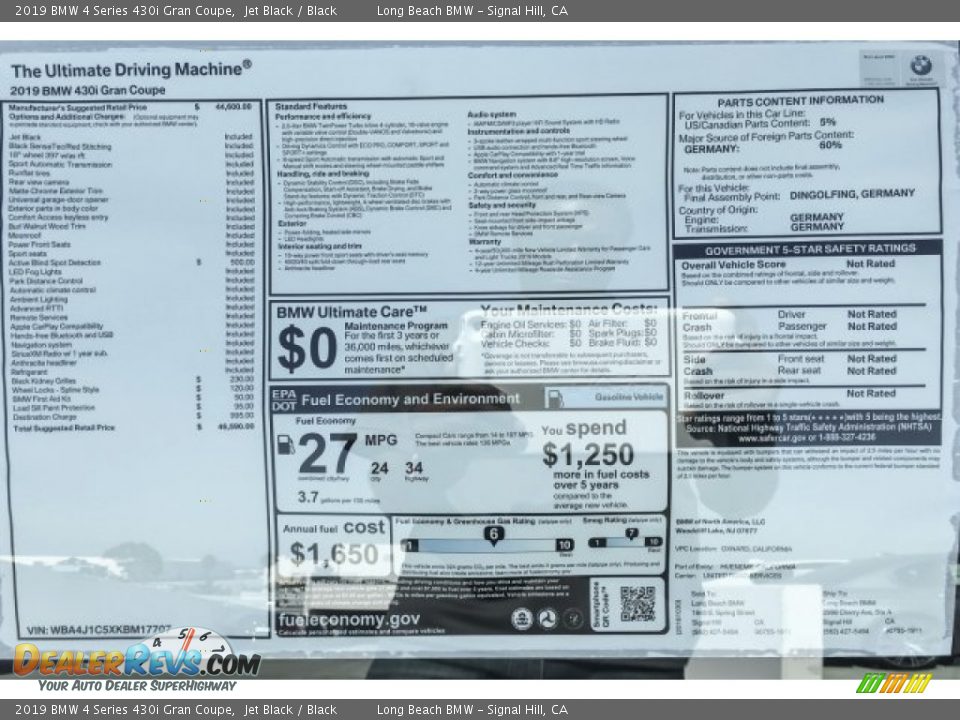 2019 BMW 4 Series 430i Gran Coupe Jet Black / Black Photo #10