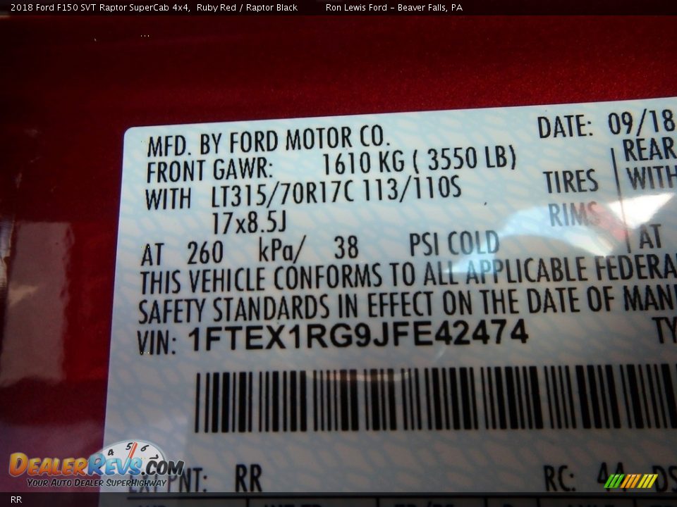 Ford Color Code RR Ruby Red