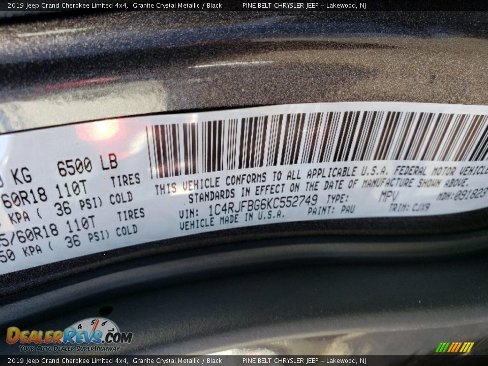 2019 Jeep Grand Cherokee Limited 4x4 Granite Crystal Metallic / Black Photo #9