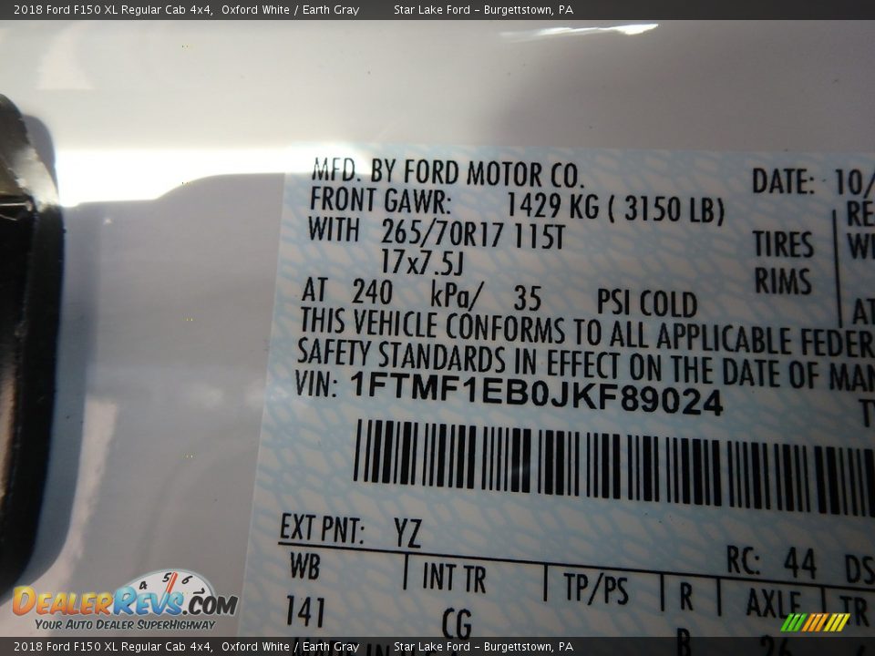 2018 Ford F150 XL Regular Cab 4x4 Oxford White / Earth Gray Photo #16