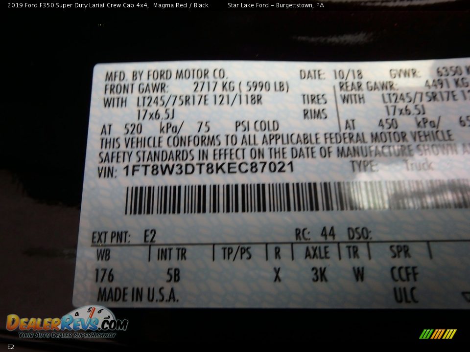 Ford Color Code E2 Magma Red