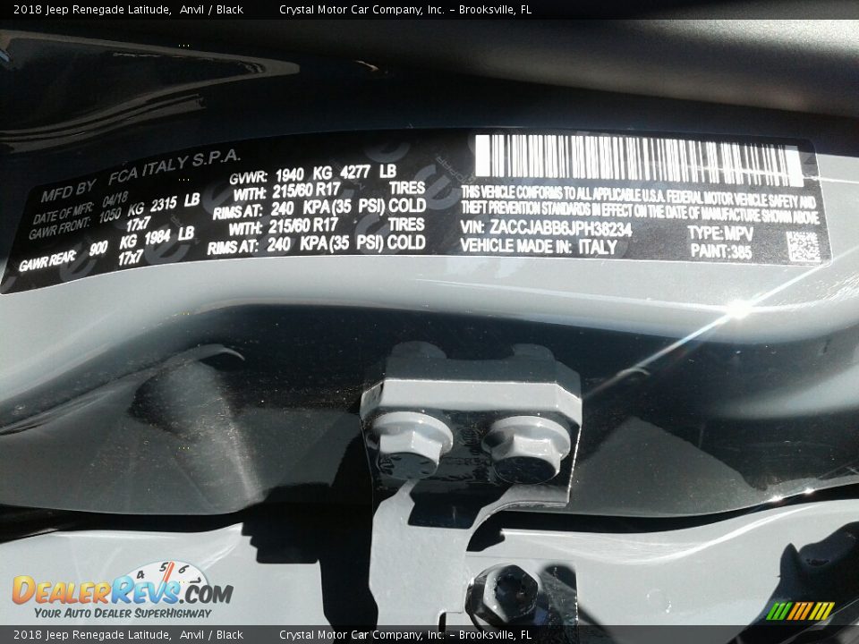 2018 Jeep Renegade Latitude Anvil / Black Photo #21