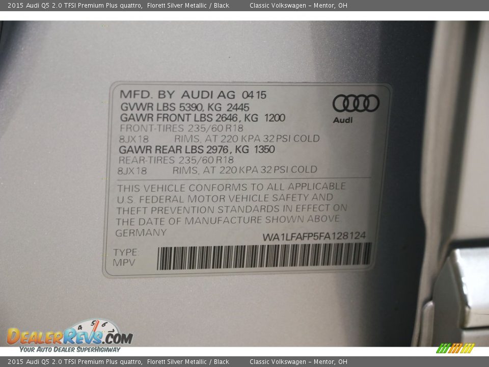 2015 Audi Q5 2.0 TFSI Premium Plus quattro Florett Silver Metallic / Black Photo #25