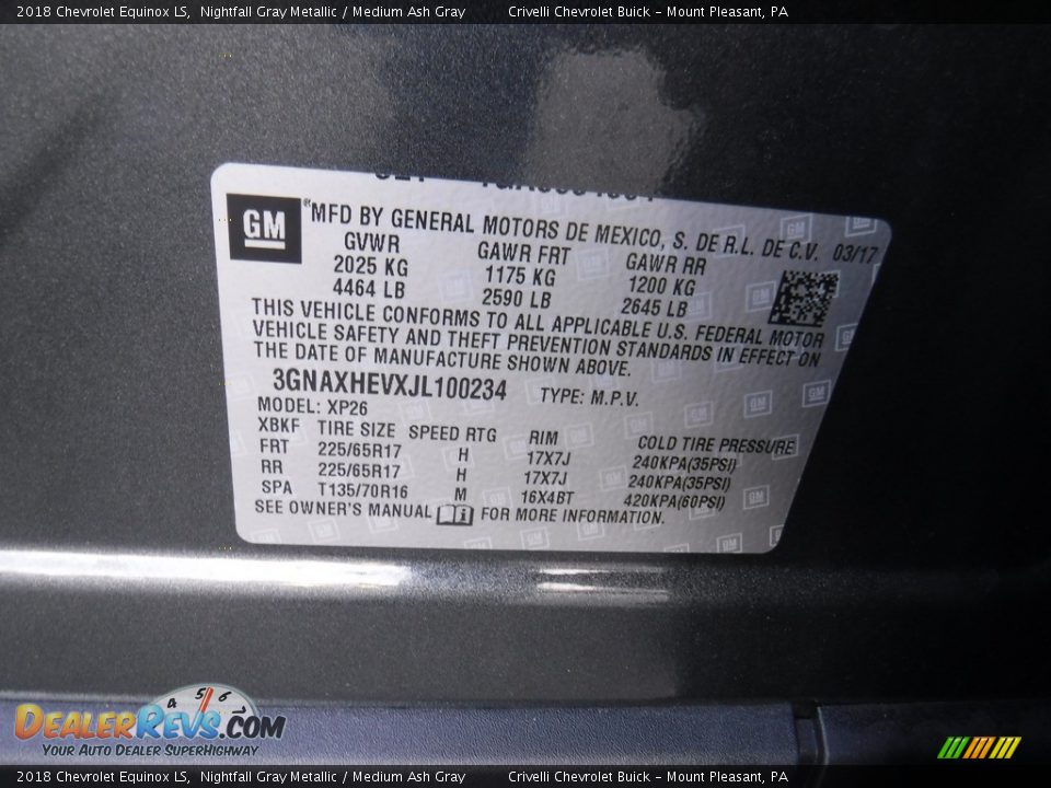 2018 Chevrolet Equinox LS Nightfall Gray Metallic / Medium Ash Gray Photo #34