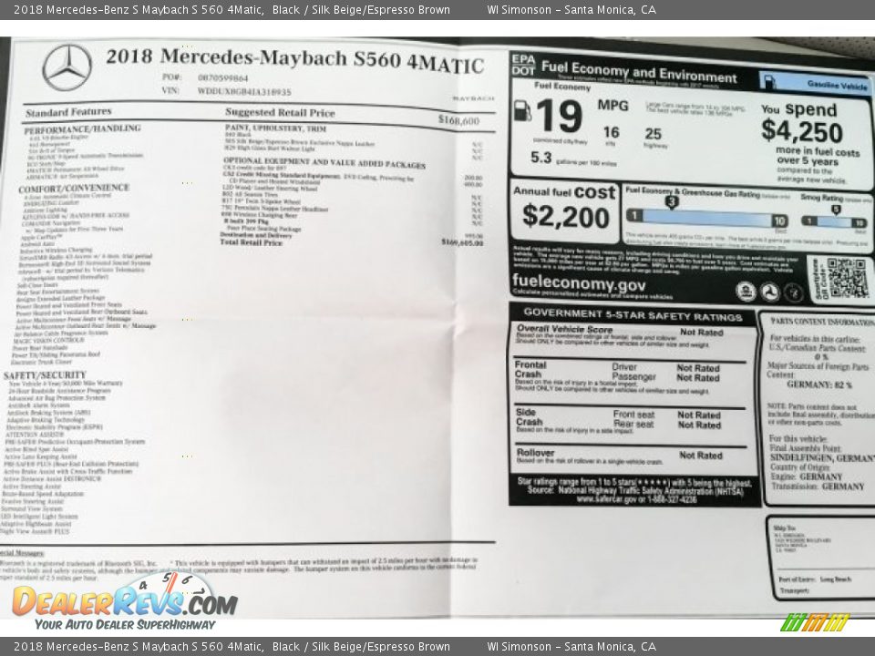 2018 Mercedes-Benz S Maybach S 560 4Matic Window Sticker Photo #22