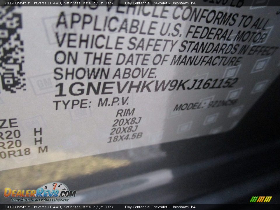 2019 Chevrolet Traverse LT AWD Satin Steel Metallic / Jet Black Photo #19