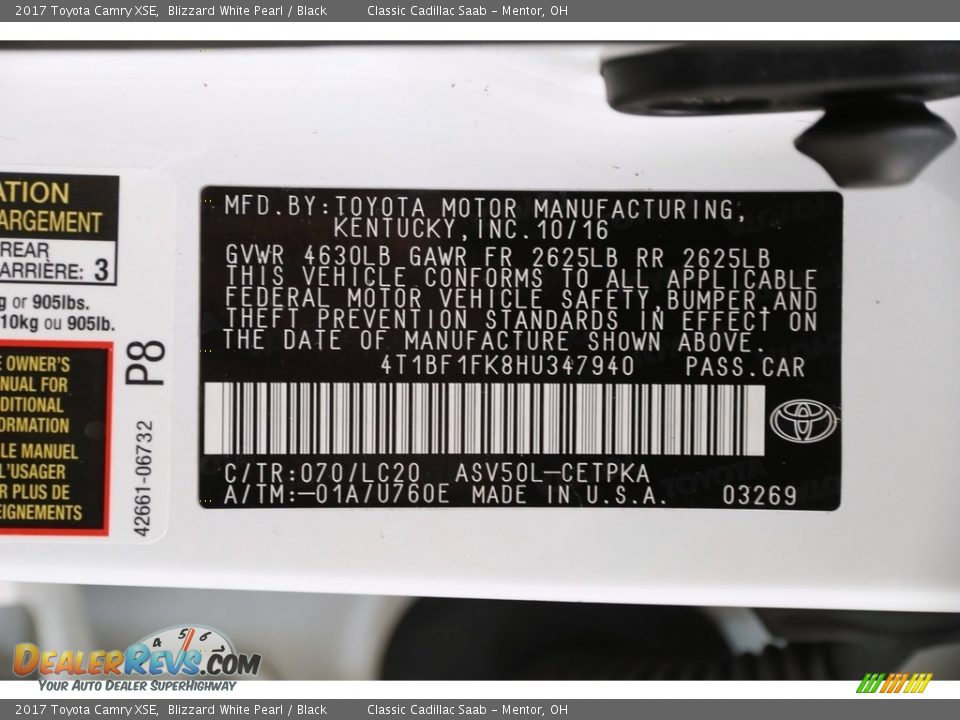 2017 Toyota Camry XSE Blizzard White Pearl / Black Photo #21