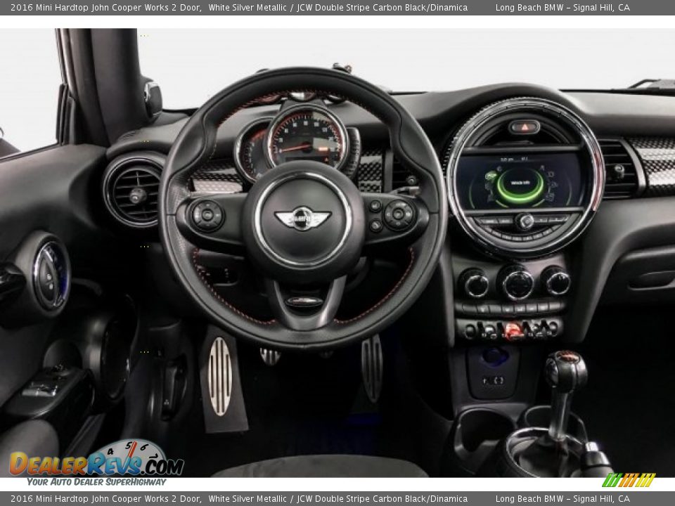 2016 Mini Hardtop John Cooper Works 2 Door White Silver Metallic / JCW Double Stripe Carbon Black/Dinamica Photo #4
