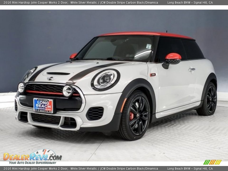 2016 Mini Hardtop John Cooper Works 2 Door White Silver Metallic / JCW Double Stripe Carbon Black/Dinamica Photo #12