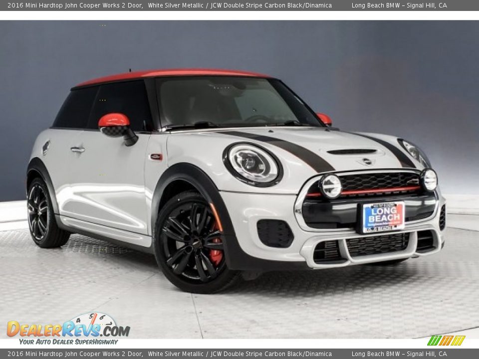 2016 Mini Hardtop John Cooper Works 2 Door White Silver Metallic / JCW Double Stripe Carbon Black/Dinamica Photo #15