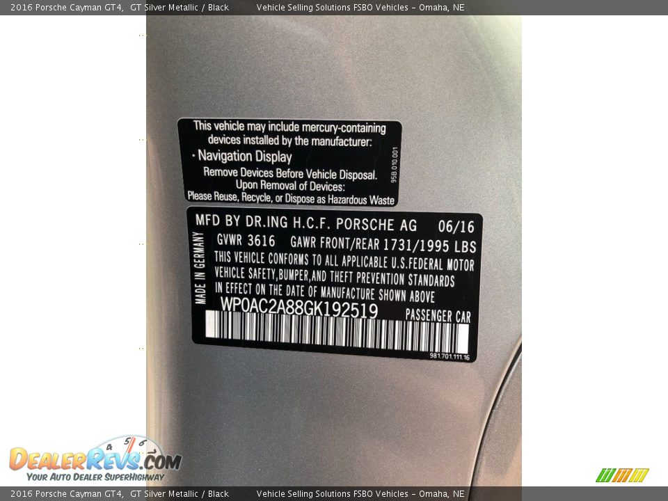 2016 Porsche Cayman GT4 GT Silver Metallic / Black Photo #15