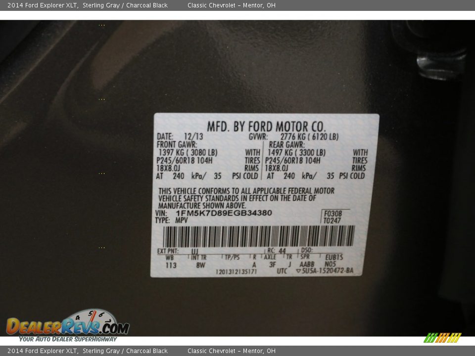 2014 Ford Explorer XLT Sterling Gray / Charcoal Black Photo #24