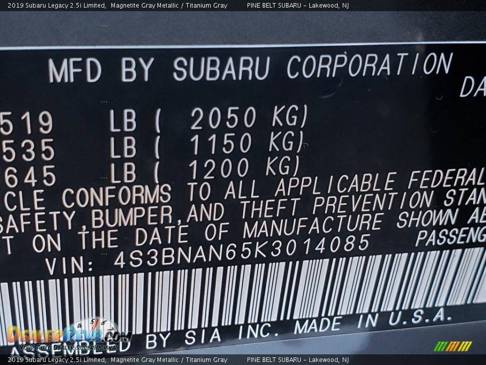 2019 Subaru Legacy 2.5i Limited Magnetite Gray Metallic / Titanium Gray Photo #9