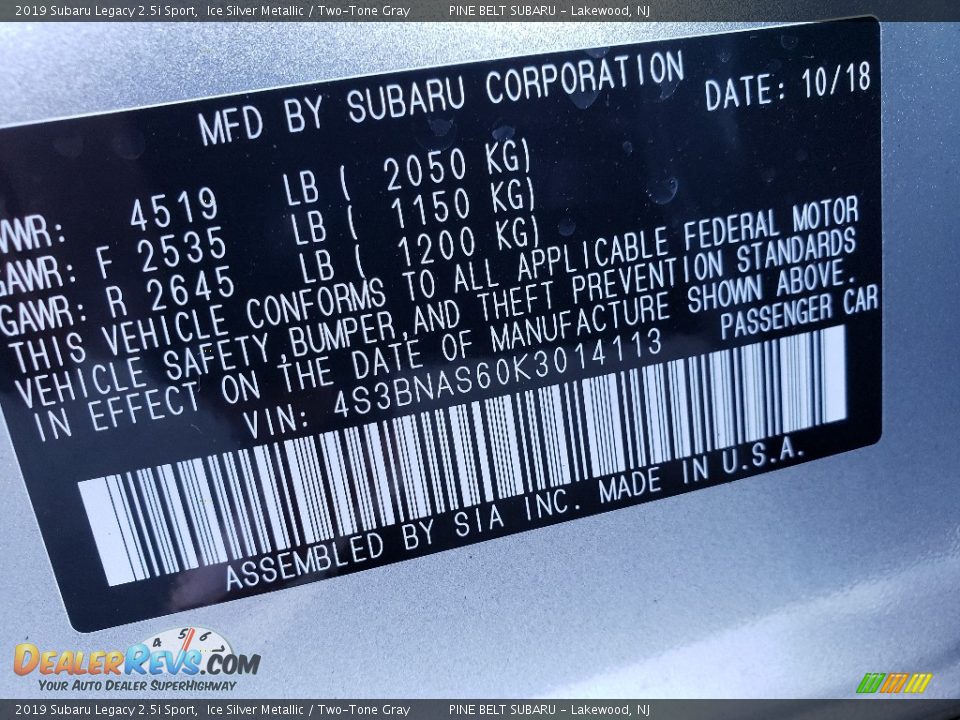 2019 Subaru Legacy 2.5i Sport Ice Silver Metallic / Two-Tone Gray Photo #9