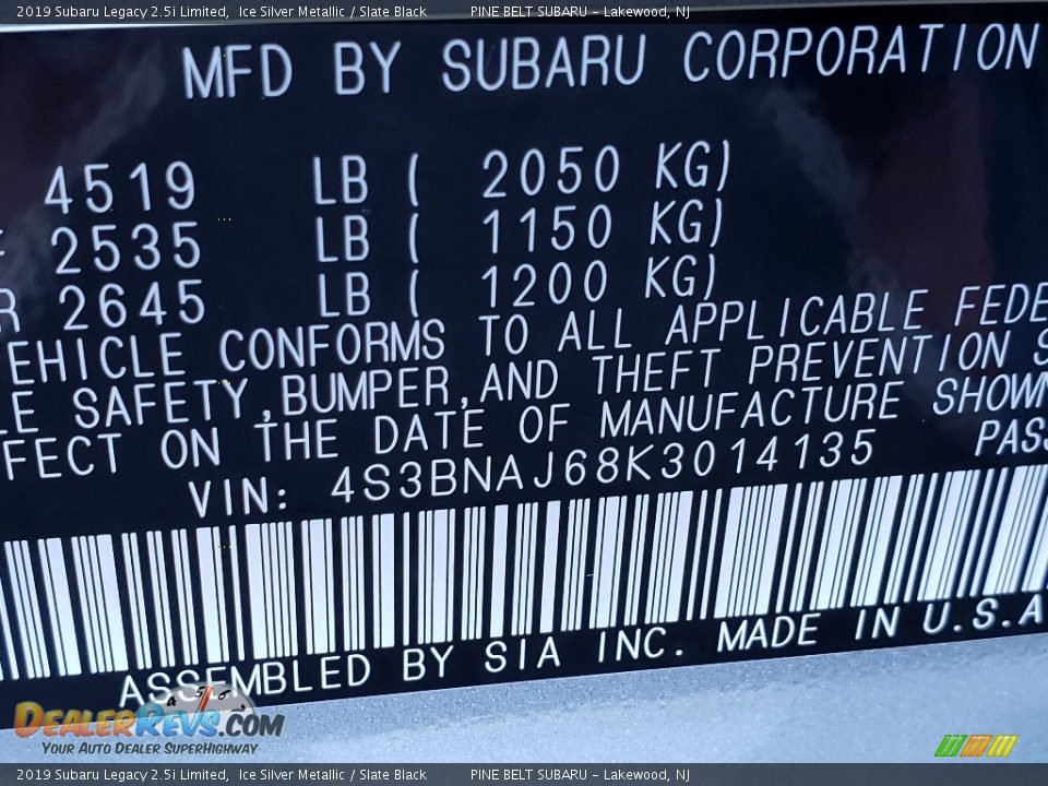 2019 Subaru Legacy 2.5i Limited Ice Silver Metallic / Slate Black Photo #10