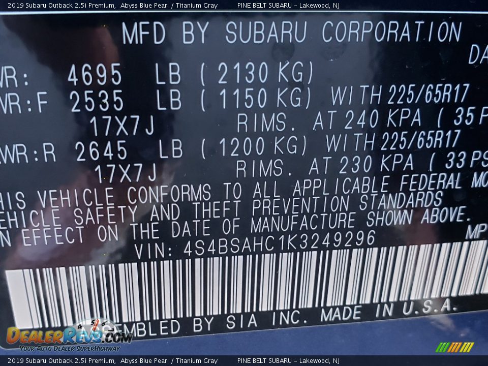 2019 Subaru Outback 2.5i Premium Abyss Blue Pearl / Titanium Gray Photo #9