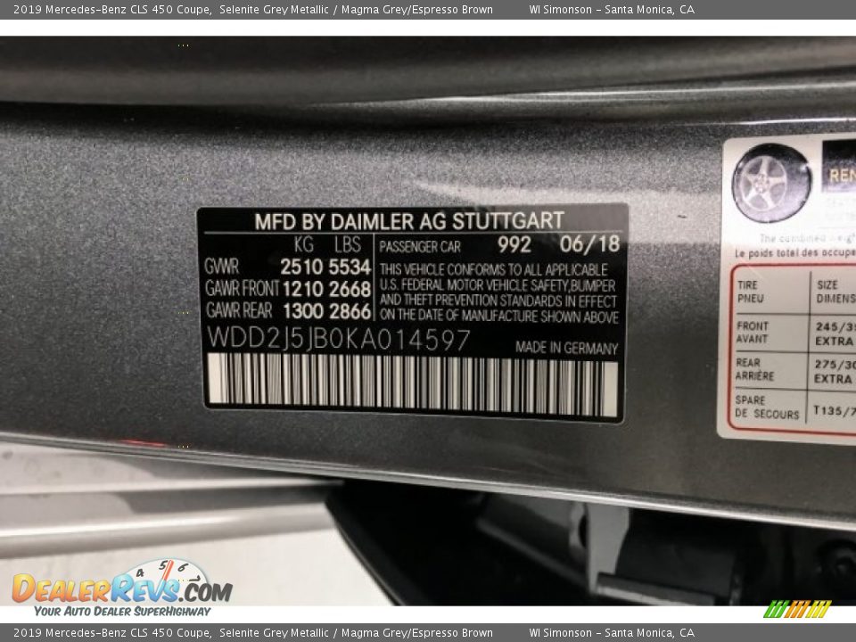 2019 Mercedes-Benz CLS 450 Coupe Selenite Grey Metallic / Magma Grey/Espresso Brown Photo #11
