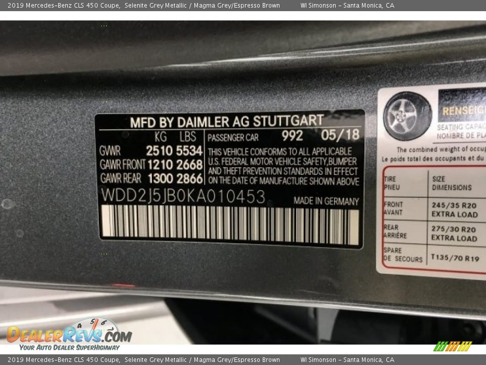 2019 Mercedes-Benz CLS 450 Coupe Selenite Grey Metallic / Magma Grey/Espresso Brown Photo #11