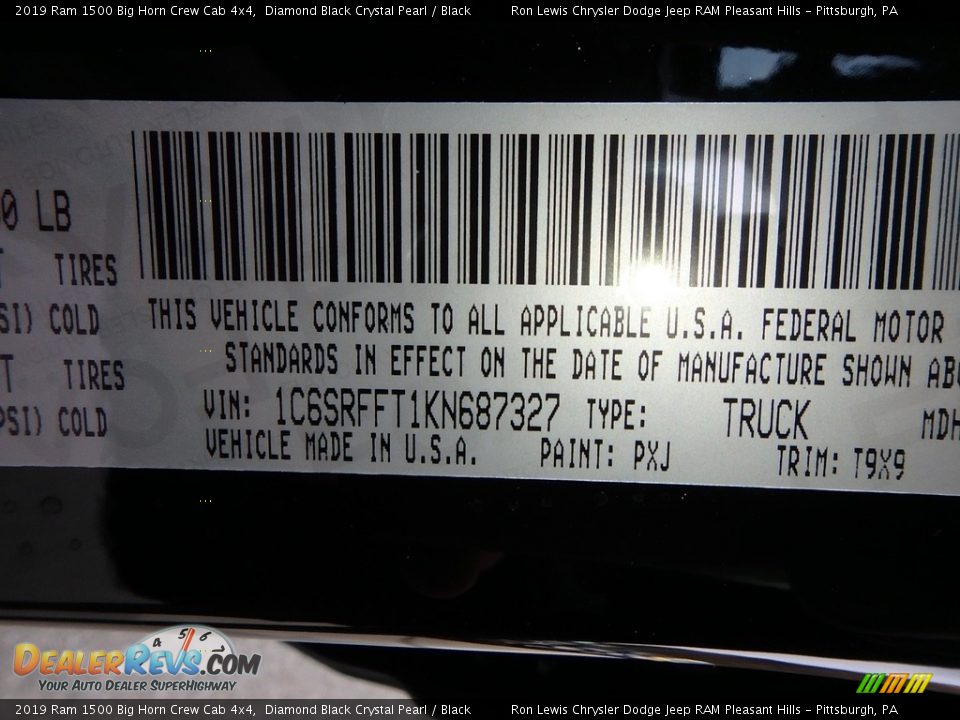 2019 Ram 1500 Big Horn Crew Cab 4x4 Diamond Black Crystal Pearl / Black Photo #14