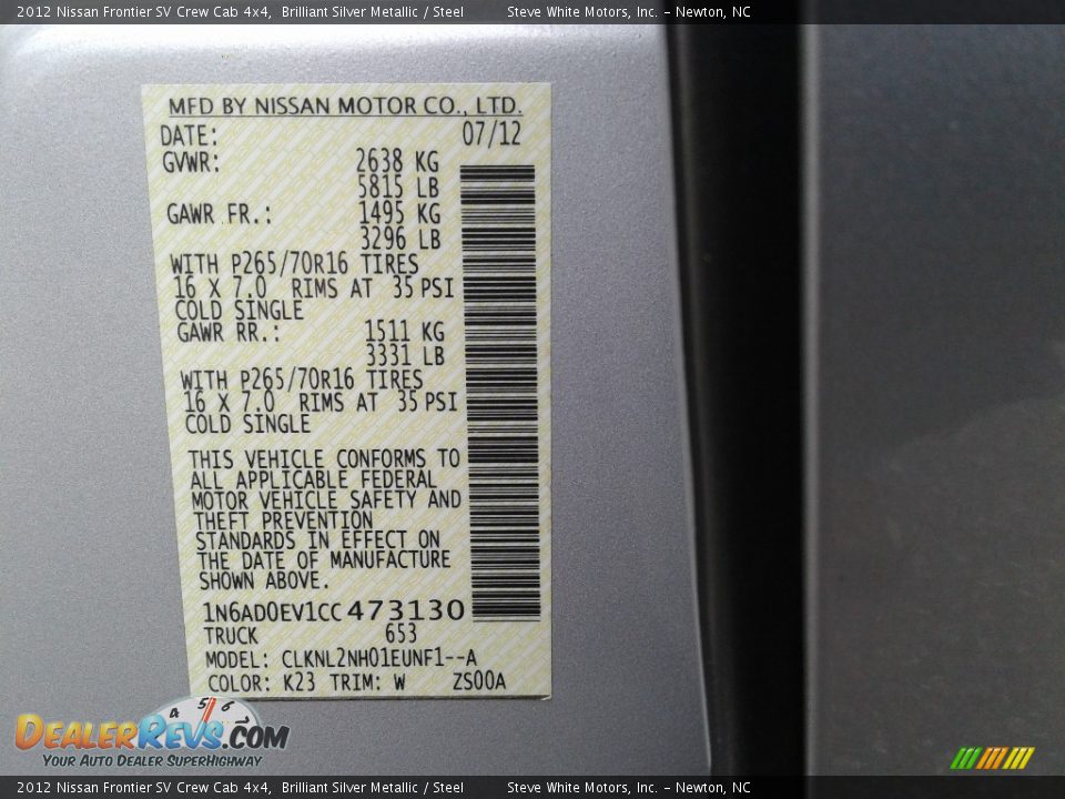 2012 Nissan Frontier SV Crew Cab 4x4 Brilliant Silver Metallic / Steel Photo #31