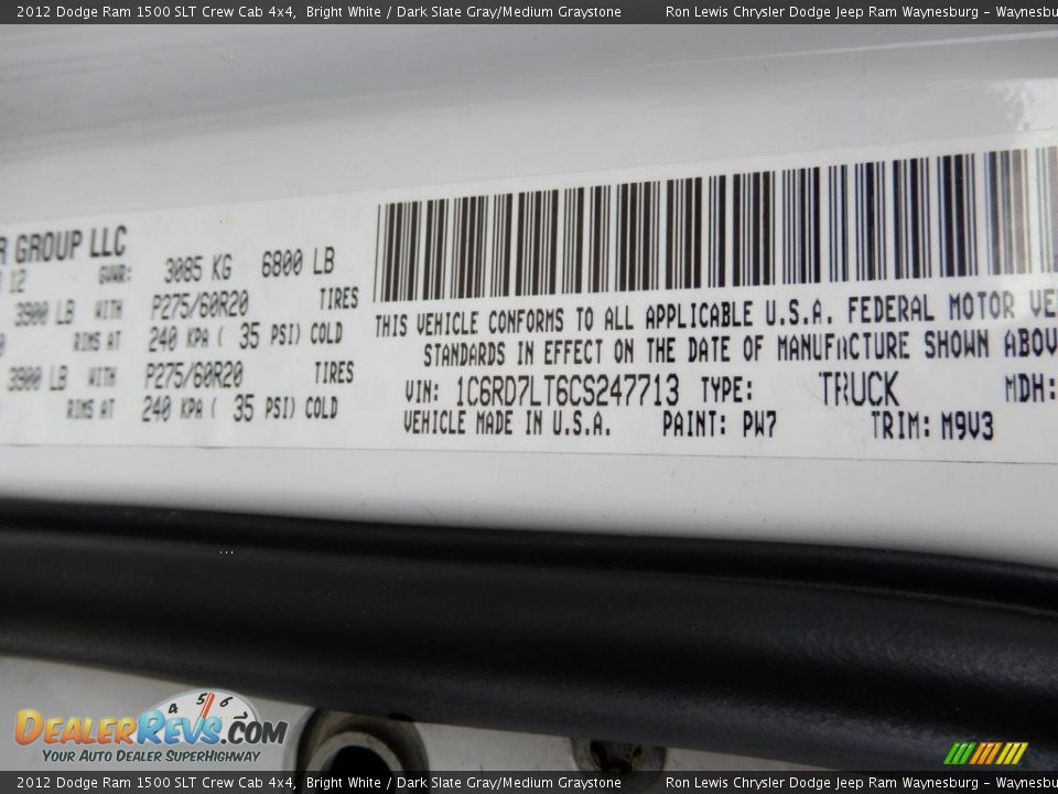 2012 Dodge Ram 1500 SLT Crew Cab 4x4 Bright White / Dark Slate Gray/Medium Graystone Photo #15
