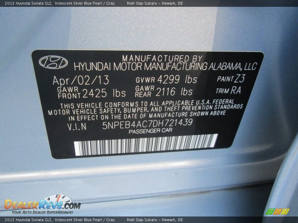 2013 Hyundai Sonata GLS Iridescent Silver Blue Pearl / Gray Photo #29