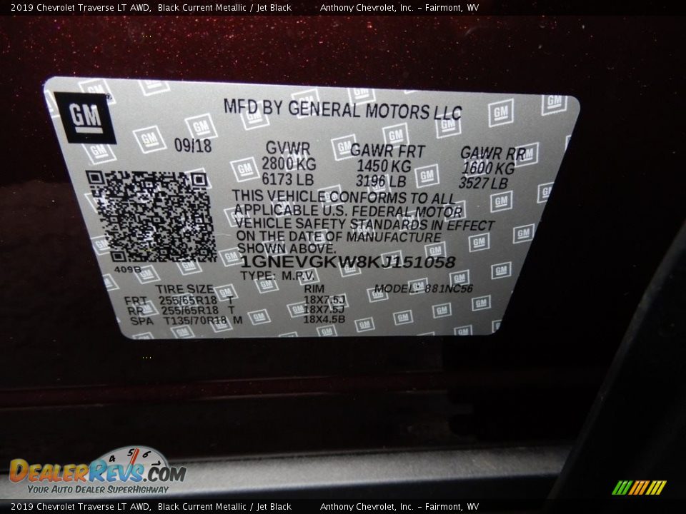 2019 Chevrolet Traverse LT AWD Black Current Metallic / Jet Black Photo #16