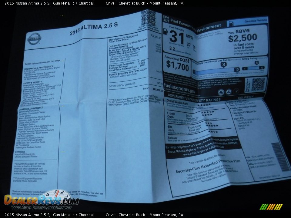 2015 Nissan Altima 2.5 S Gun Metallic / Charcoal Photo #32