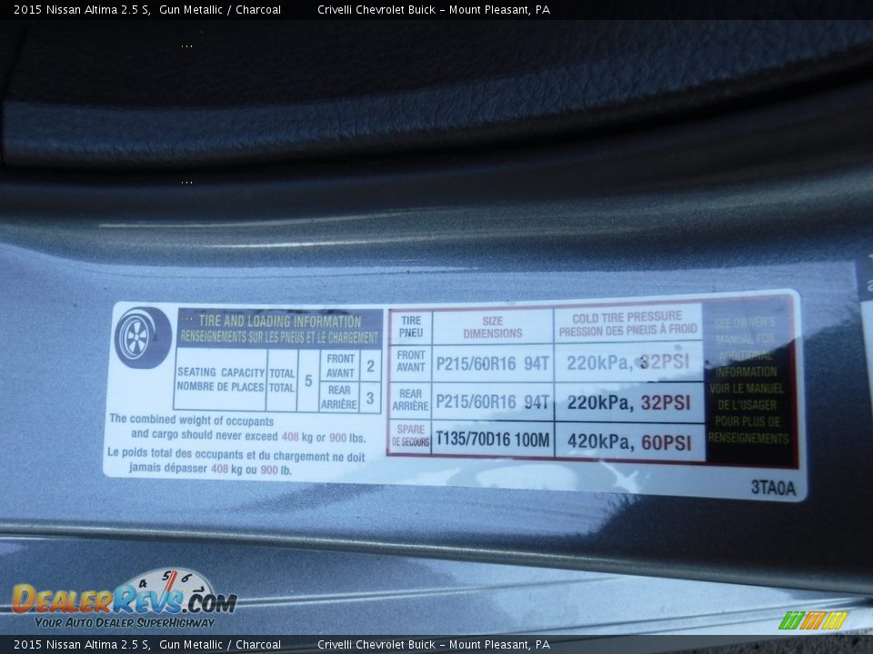 2015 Nissan Altima 2.5 S Gun Metallic / Charcoal Photo #33