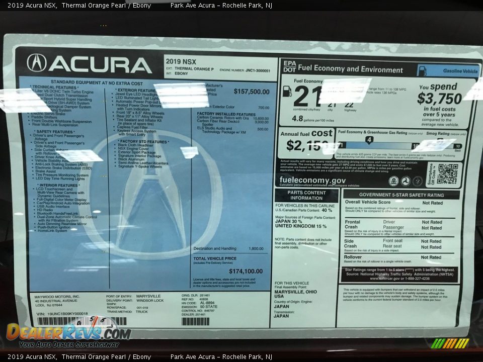 2019 Acura NSX  Window Sticker Photo #12