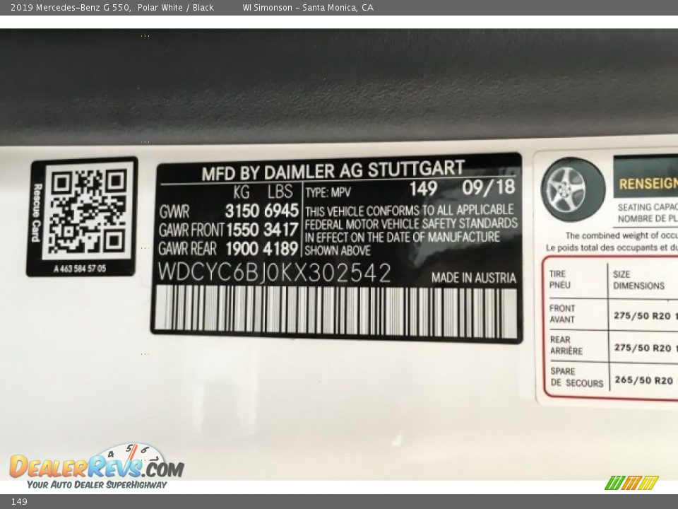 Mercedes-Benz Color Code 149 Polar White