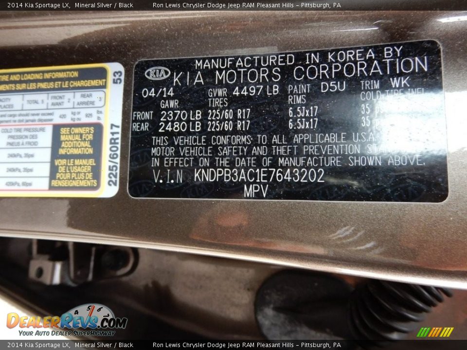 2014 Kia Sportage LX Mineral Silver / Black Photo #16