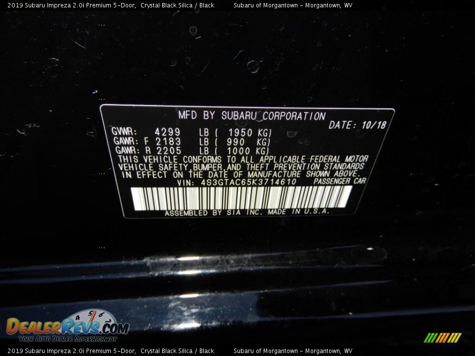 2019 Subaru Impreza 2.0i Premium 5-Door Crystal Black Silica / Black Photo #15