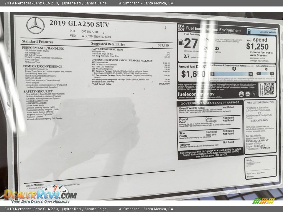 2019 Mercedes-Benz GLA 250 Jupiter Red / Sahara Beige Photo #10