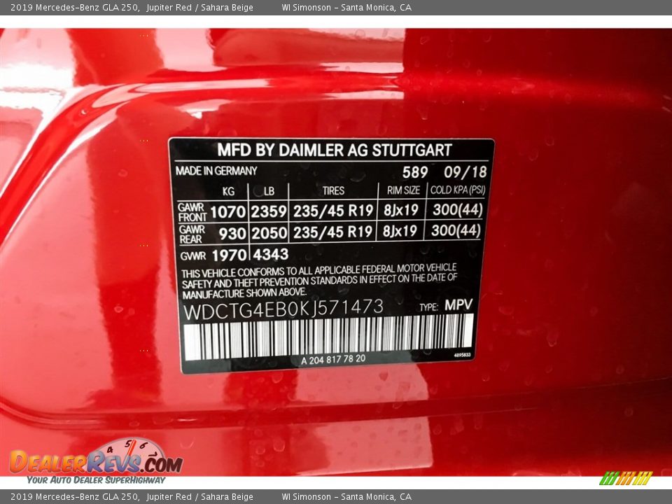 2019 Mercedes-Benz GLA 250 Jupiter Red / Sahara Beige Photo #11