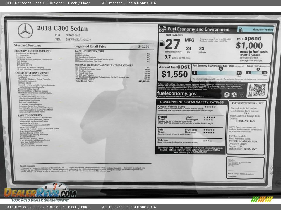 2018 Mercedes-Benz C 300 Sedan Black / Black Photo #10